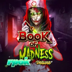 Tampilan visual slot Book of Madness Deluxe dengan tema rumah sakit jiwa yang mencekam